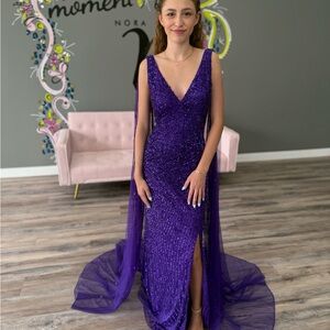 Primavera Couture Sequin Purple Prom Gown 3971